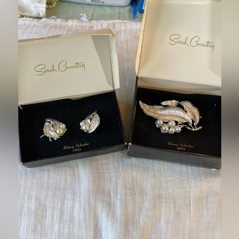 Sarah Coventry Vintage Silvery Splendor‎ Brooch & Clip on Earrings Set Pe…